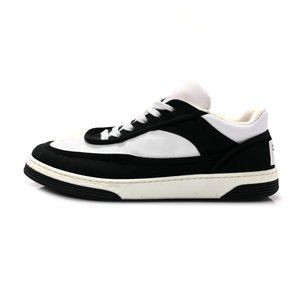 Chanel Womens Low Top Sneakers CC Logo Black/White Lace Up Canvas Fabric Sz 40.5